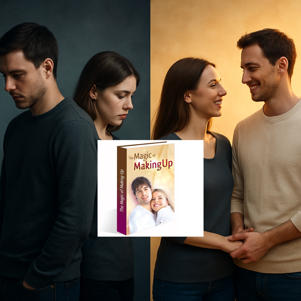 a before and after of a couple that was reunited using the magic of making up strategies