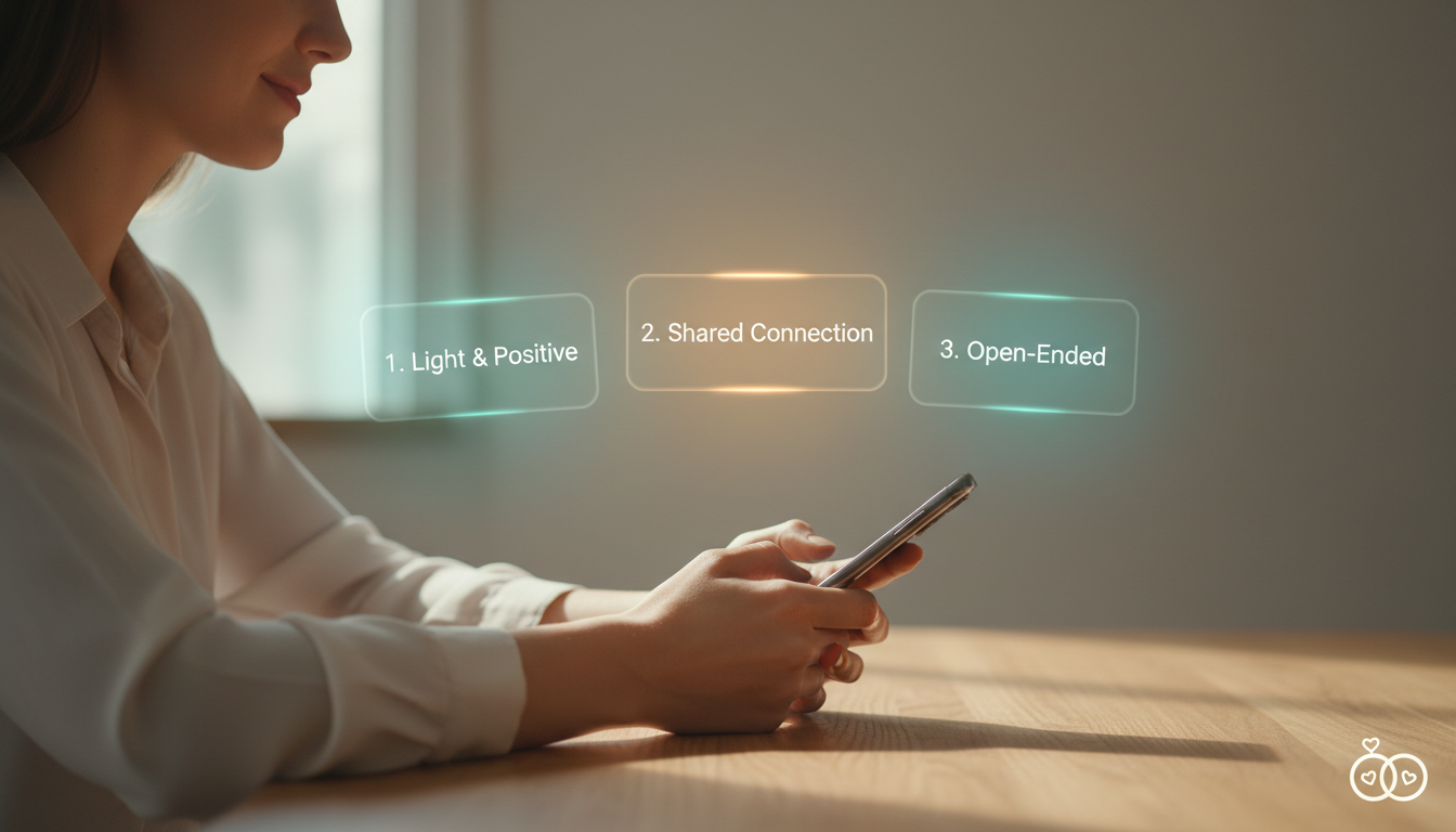 Infographic showing the 3 rules of what to text your ex after no contact — light, shared connection, open-ended