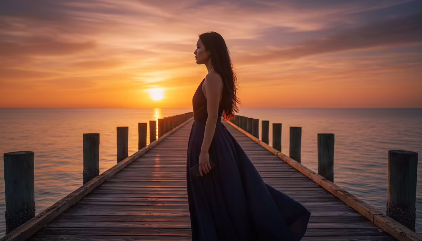 Woman standing alone on a pier at golden hour — is it too late to get your ex back
