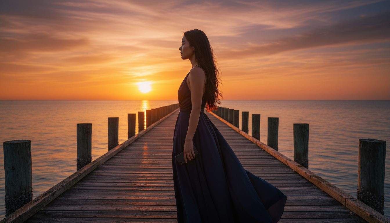 Woman standing alone on a pier at golden hour — is it too late to get your ex back