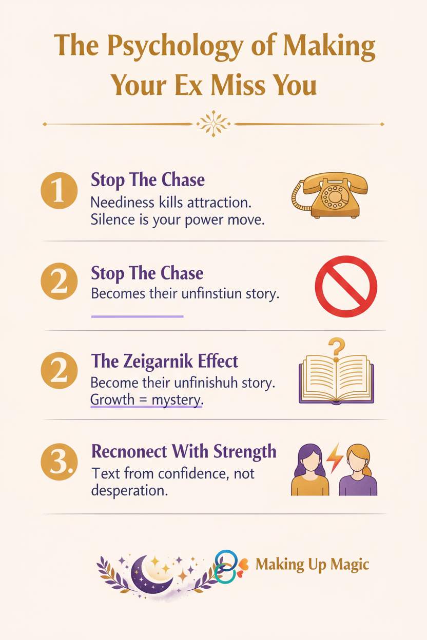 the psychology of making your ex miss you 3 step infographic makingupmagic