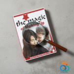 A magnifying glass closely examining the cover of The Magic of Making Up e-book, symbolizing a brutally honest review to determine if the program works