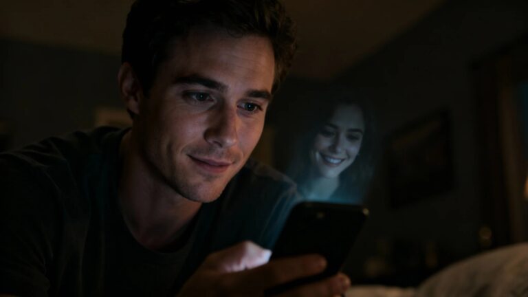 a person on the phone looking at the signs your ex is pretending to be over you and interpreting the messages