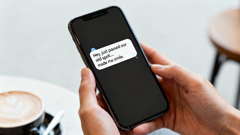 Phone screen showing first message after no contact with ex