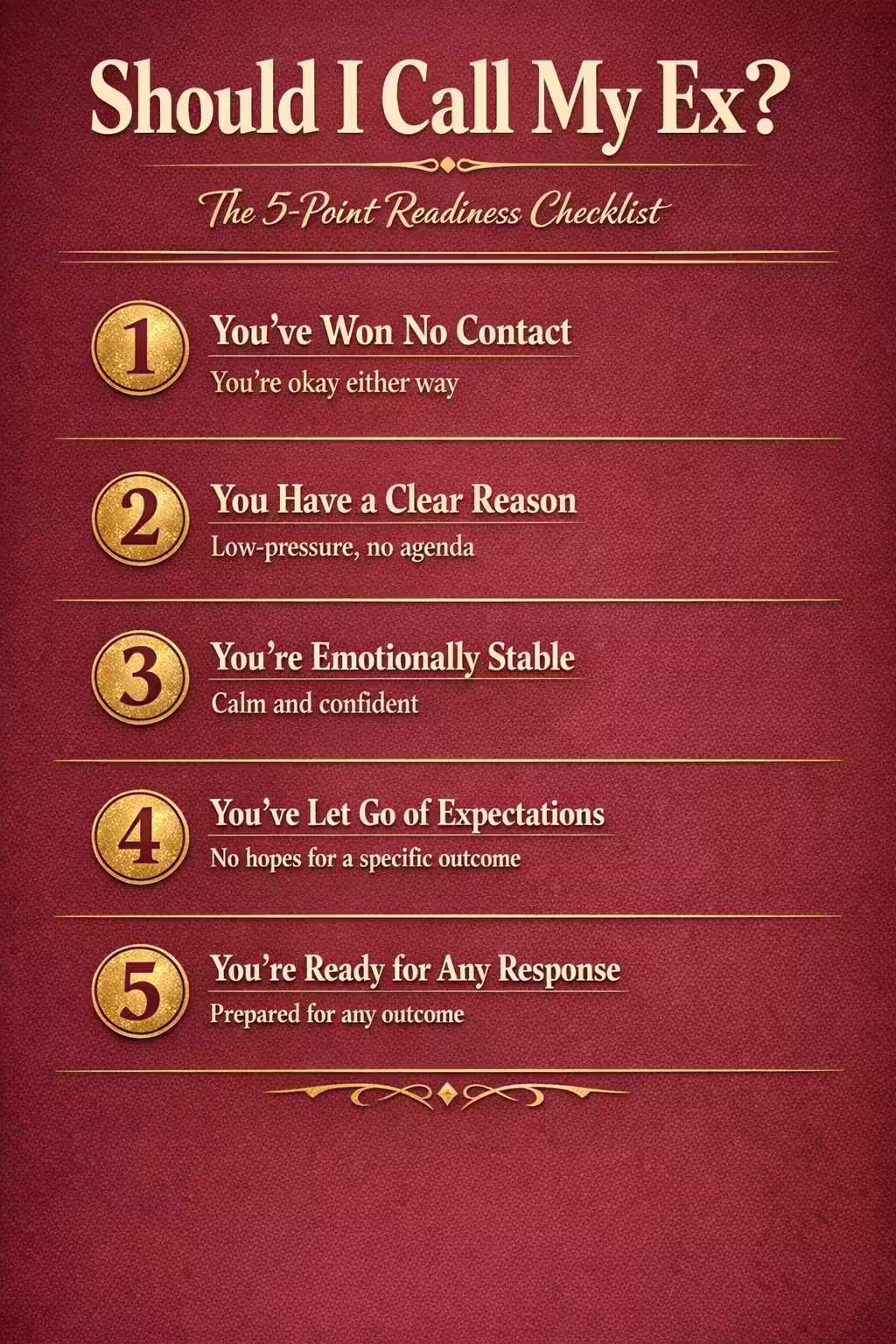 Infographic: 5-point readiness checklist for should I call my ex after a breakup — makingupmagic.info