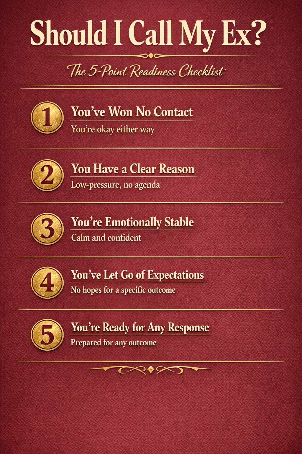 Infographic: 5-point readiness checklist for should I call my ex after a breakup — makingupmagic.info