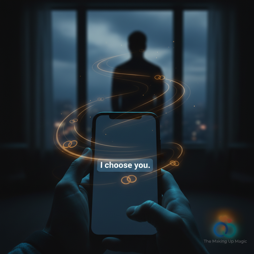 A text message creating a ripple effect of emotion, reaching an ex who is thoughtfully looking out a window, symbolizing texts that make your ex miss you.